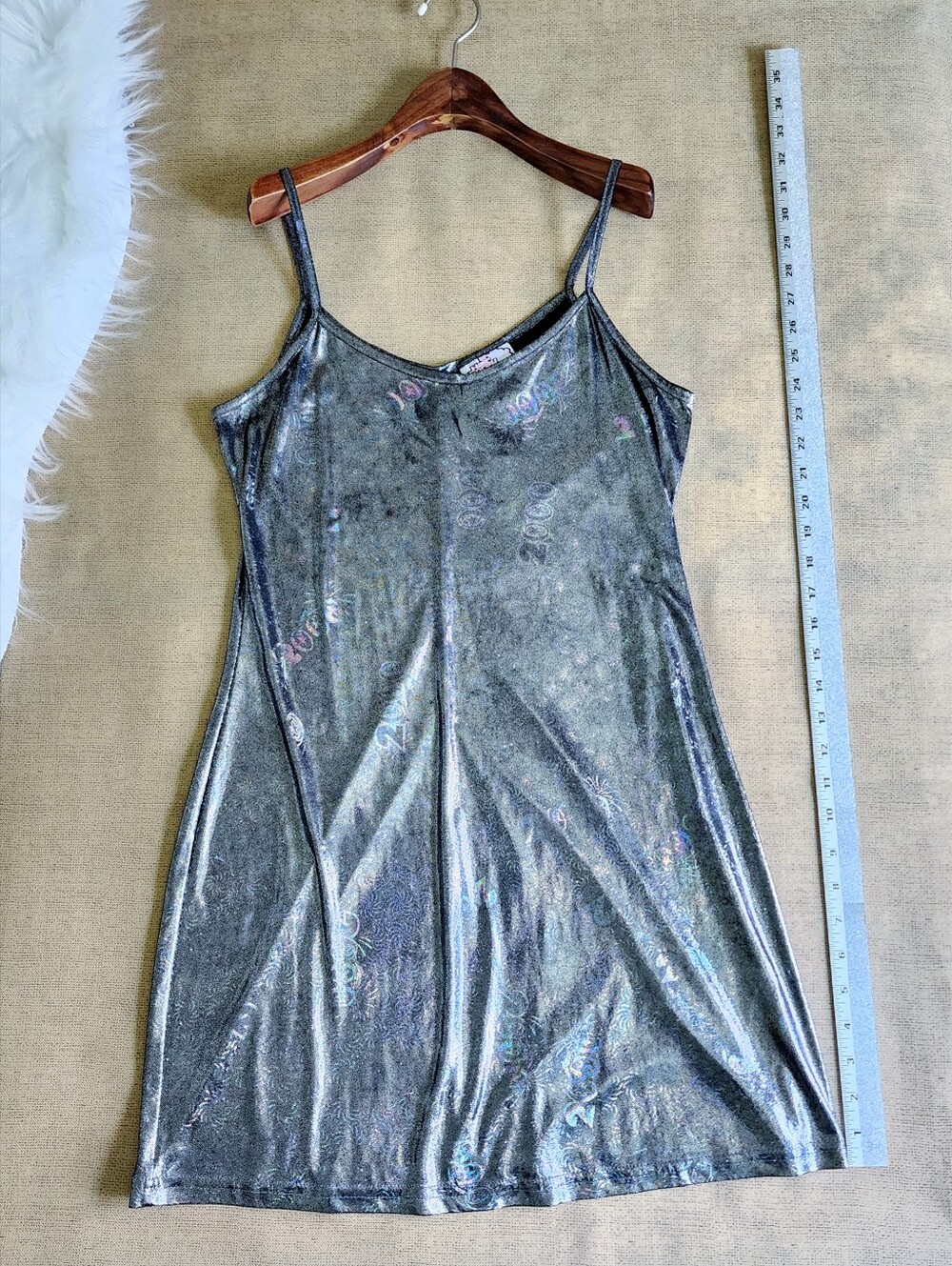 Vintage Y2K Hairspray Metallic Silver Holographic Millennium Party Slip Dress - Picture 2 of 13
